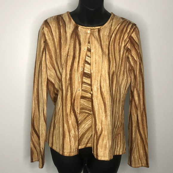 TSE Multicolored Abstract Print Short Sleeve Silk/Cashmere Knit Top L - Picture 6 of 6